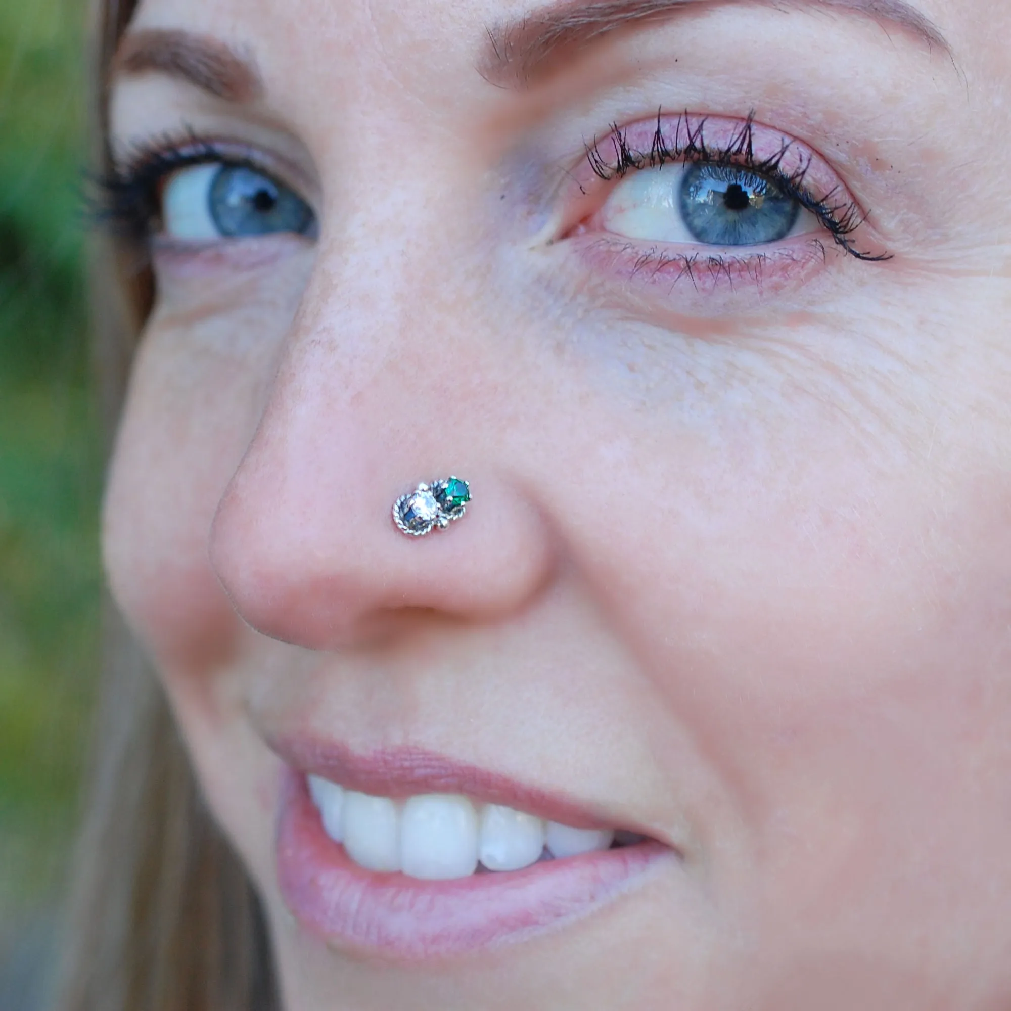 Emerald and Diamond Style Double Bling Nose Stud