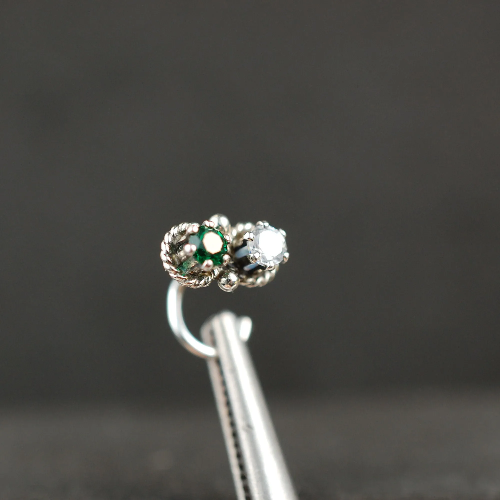 Emerald and Diamond Style Double Bling Nose Stud