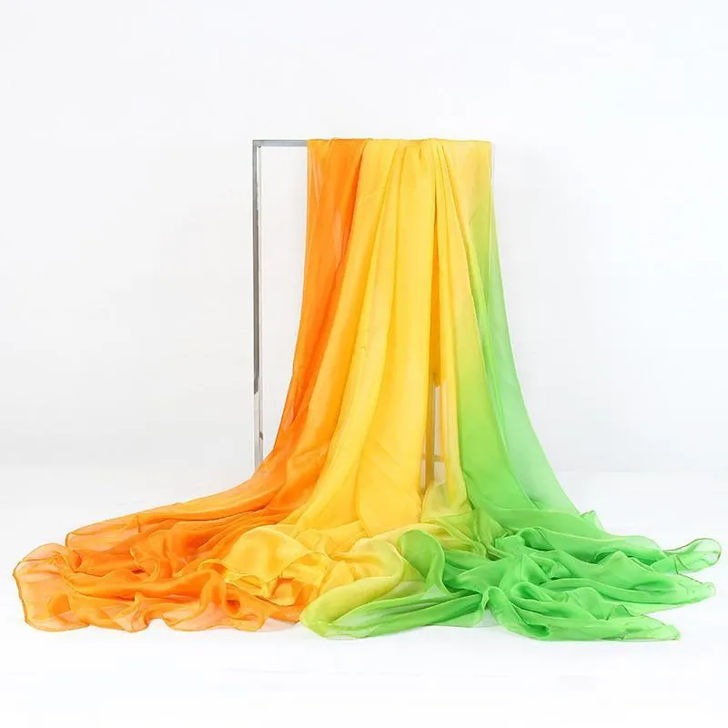 Extra Long Extra Wide Chiffon Scarf Beach Scarf Green and Yellow CHD311