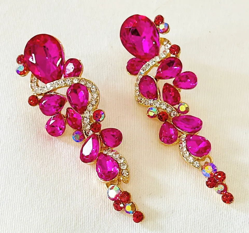 Fabulous 90s pink rhinestone style statement earrings.