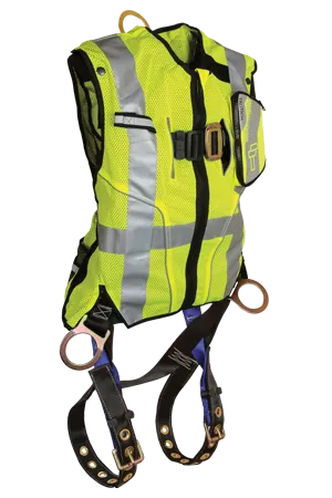 FallTech Hi-Vis Lime Class 2 Vest with 3D Standard Non-belted Full Body Harness #7018L