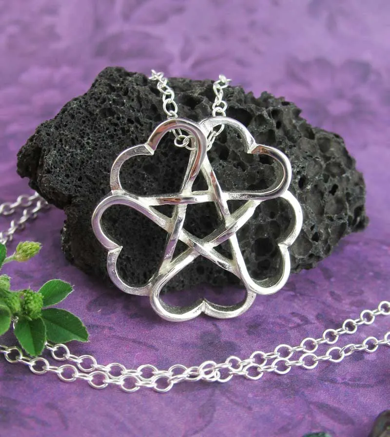 Five Hearts Hidden Pentacle Pendant, Handmade