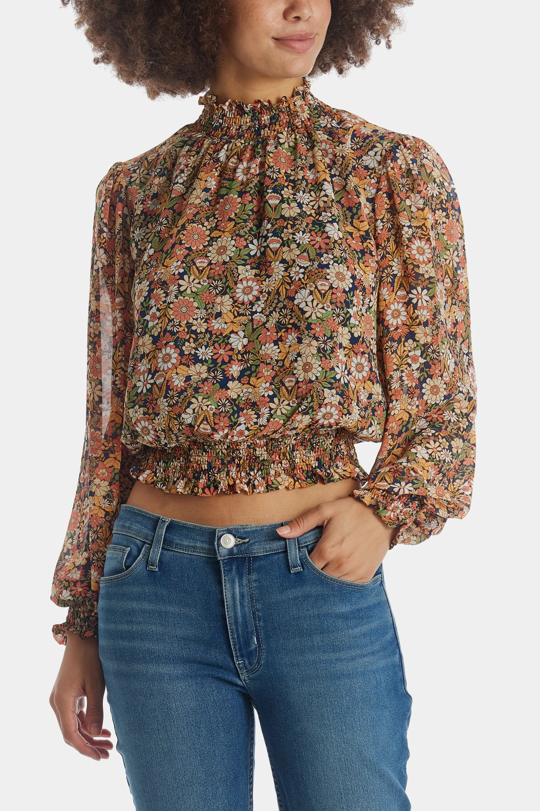 Flower Power Mock Neck Blouse