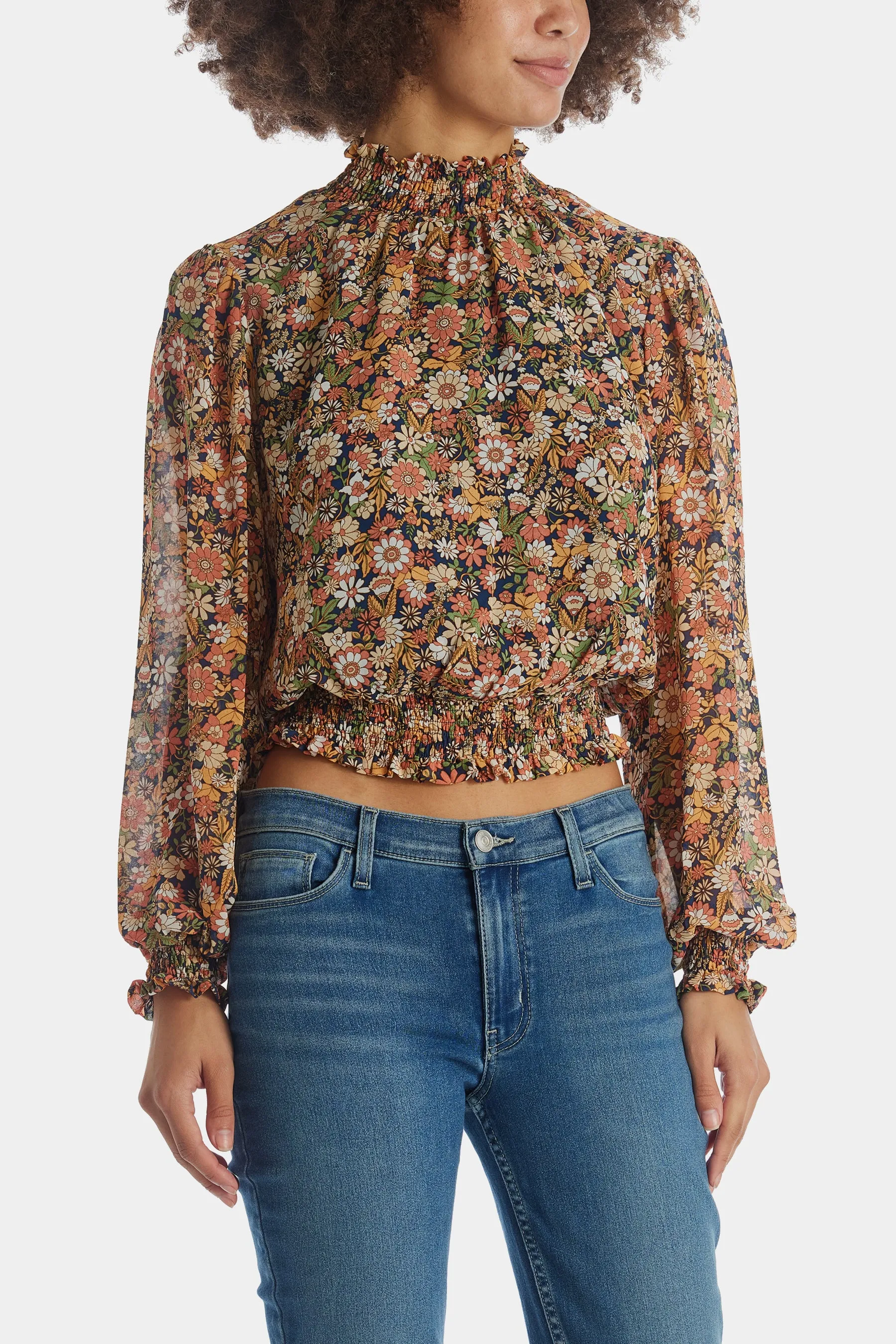 Flower Power Mock Neck Blouse