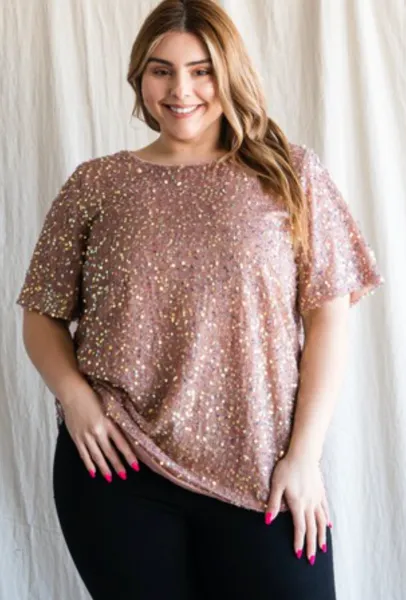 Foil Sparkling Texture Short Sleeve Top