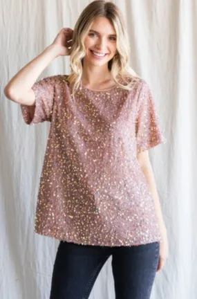 Foil Sparkling Texture Short Sleeve Top