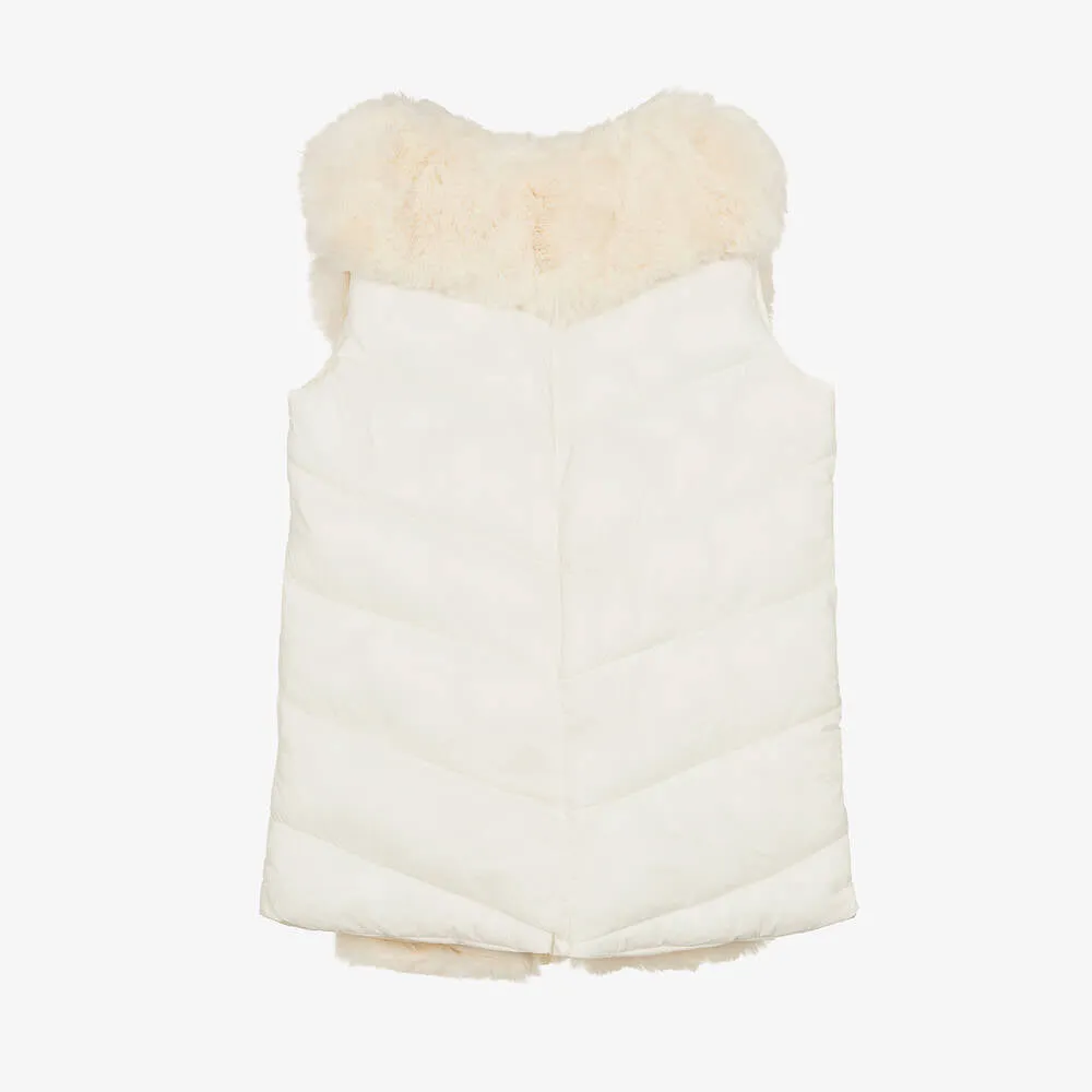 Fun & Fun Kids Girl Ivory Faux Fur Puffer Vest