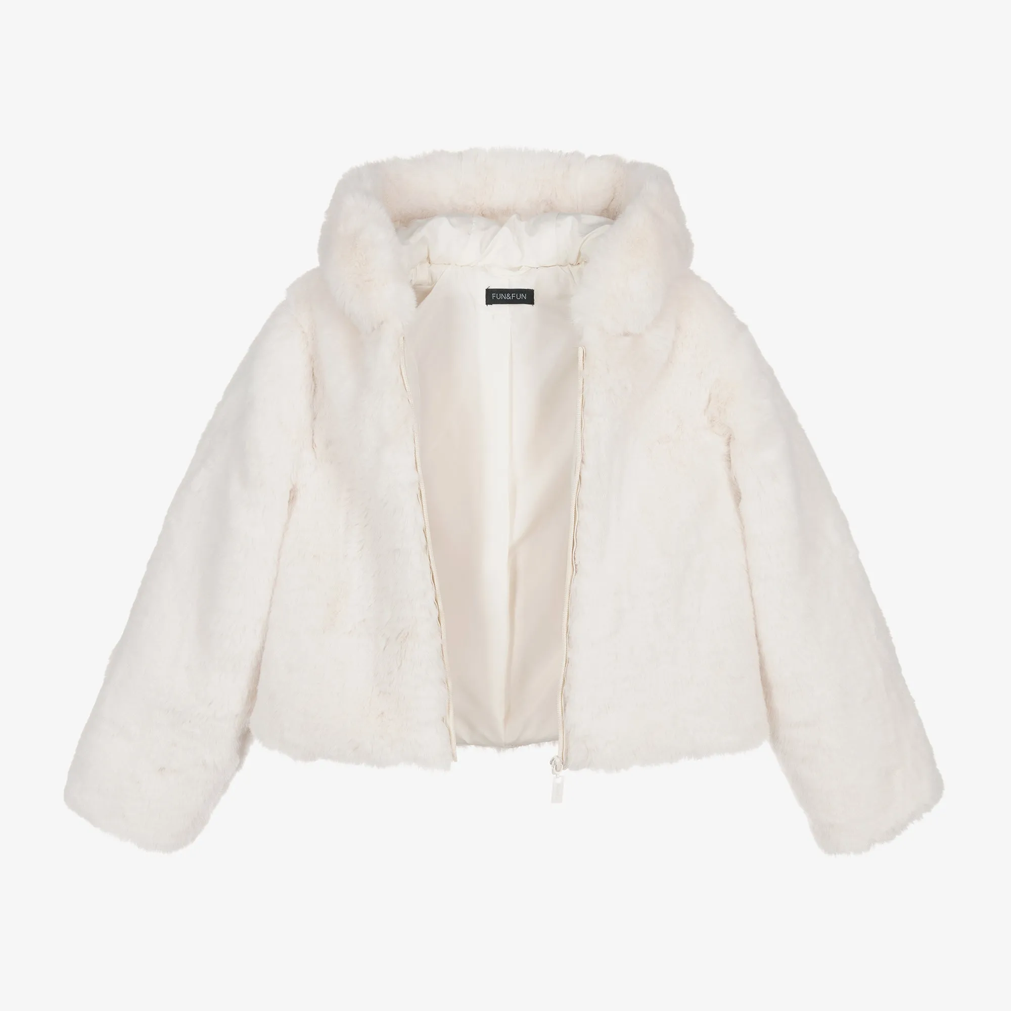 Fun & Fun Kids Girls Ivory Hooded Faux Fur Jacket