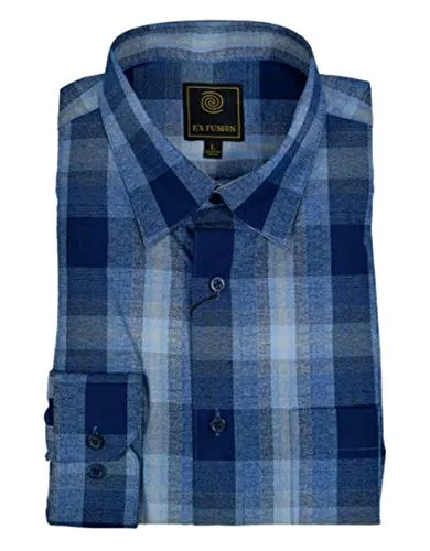 FX Fusion Blue Ombre Plaid Men's Shirt with Under Collar Hold Down Buttons