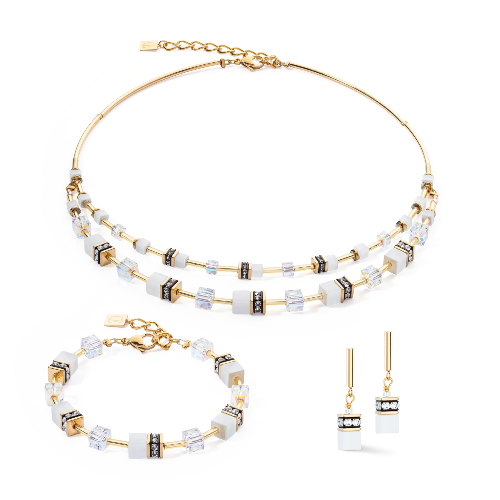 GeoCUBE® Iconic Layer necklace gold-white