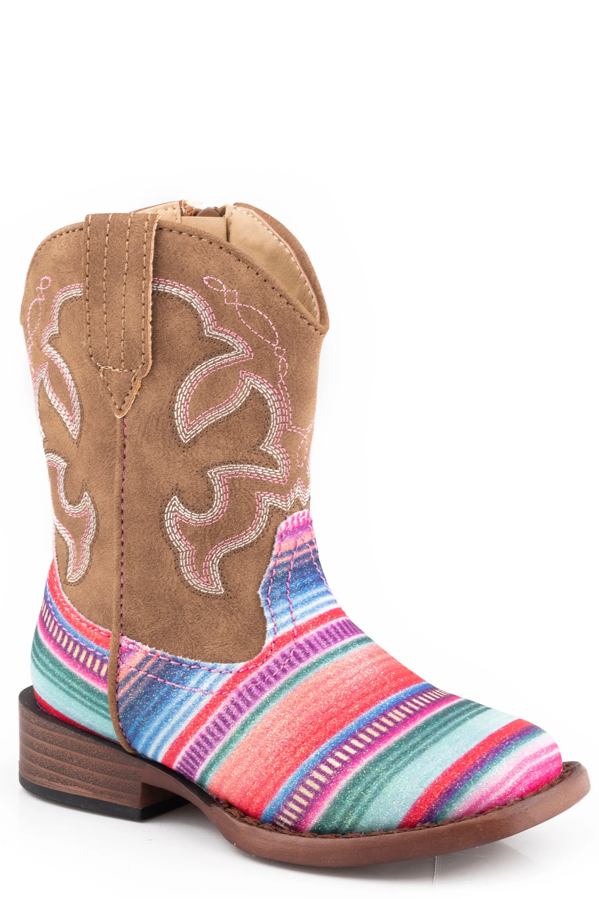 Girls Roper Pink Serape Square Toe Toddler Boot w/ Glitter