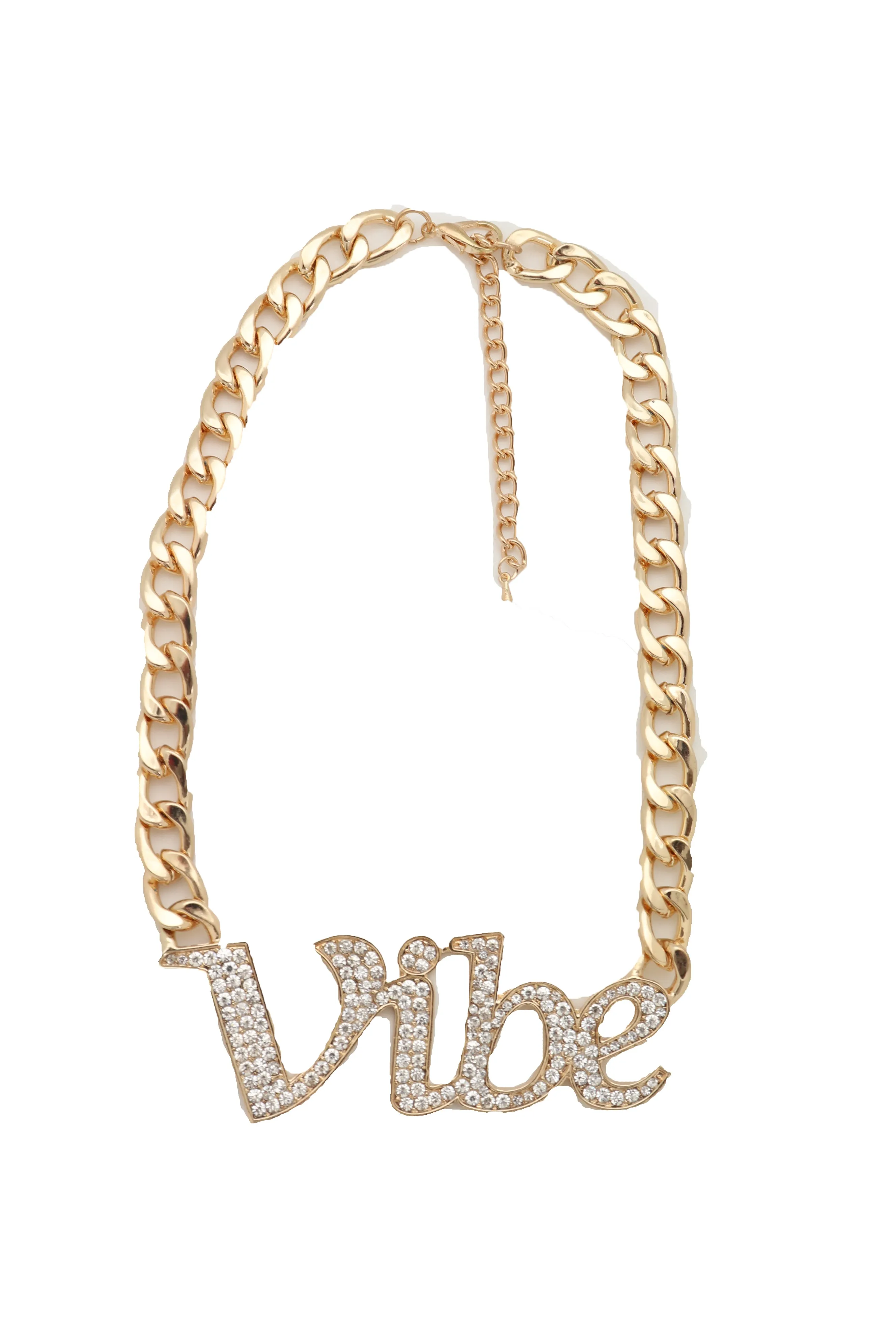 Gold Metal Chain Necklace VIBE Charm Bling Pendant Cool