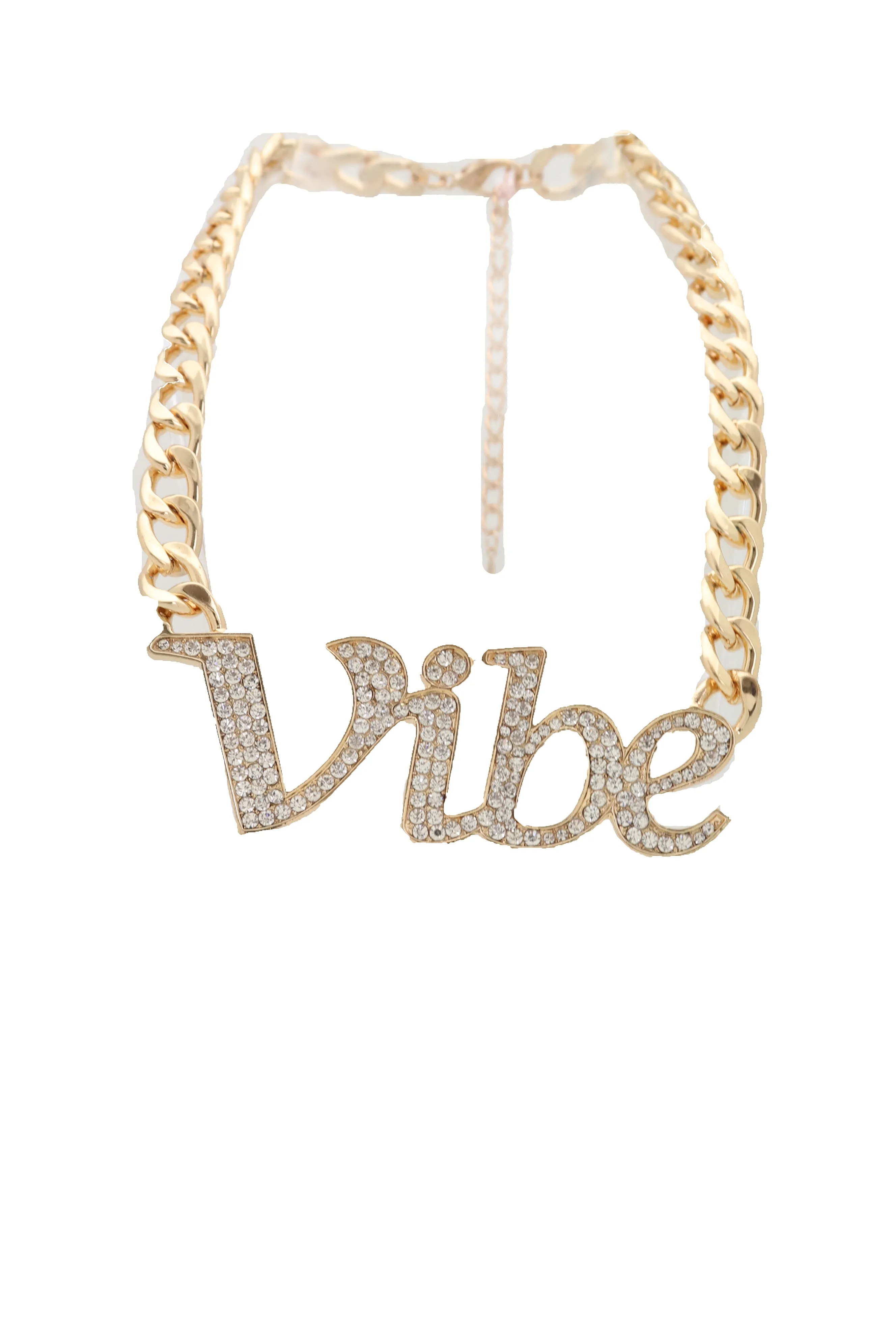 Gold Metal Chain Necklace VIBE Charm Bling Pendant Cool