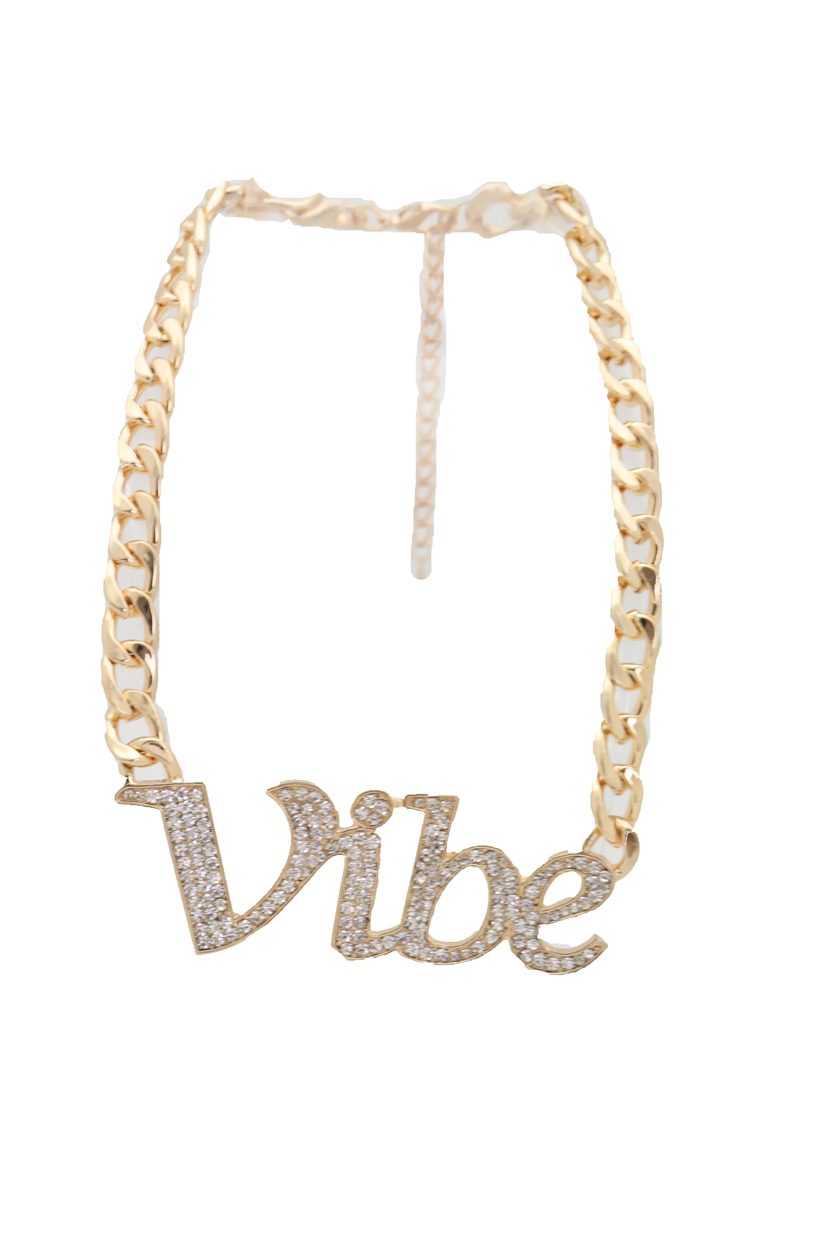 Gold Metal Chain Necklace VIBE Charm Bling Pendant Cool