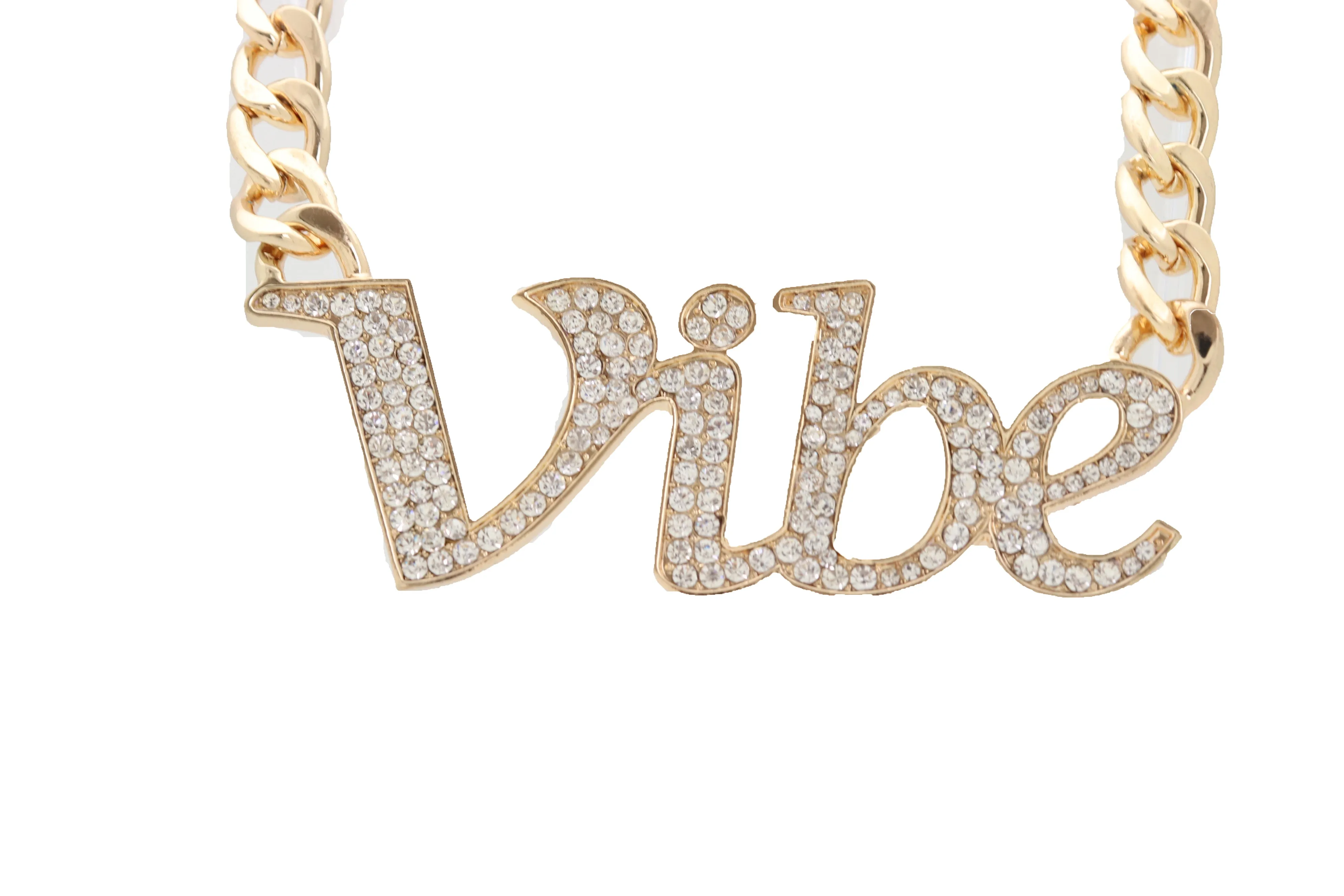 Gold Metal Chain Necklace VIBE Charm Bling Pendant Cool