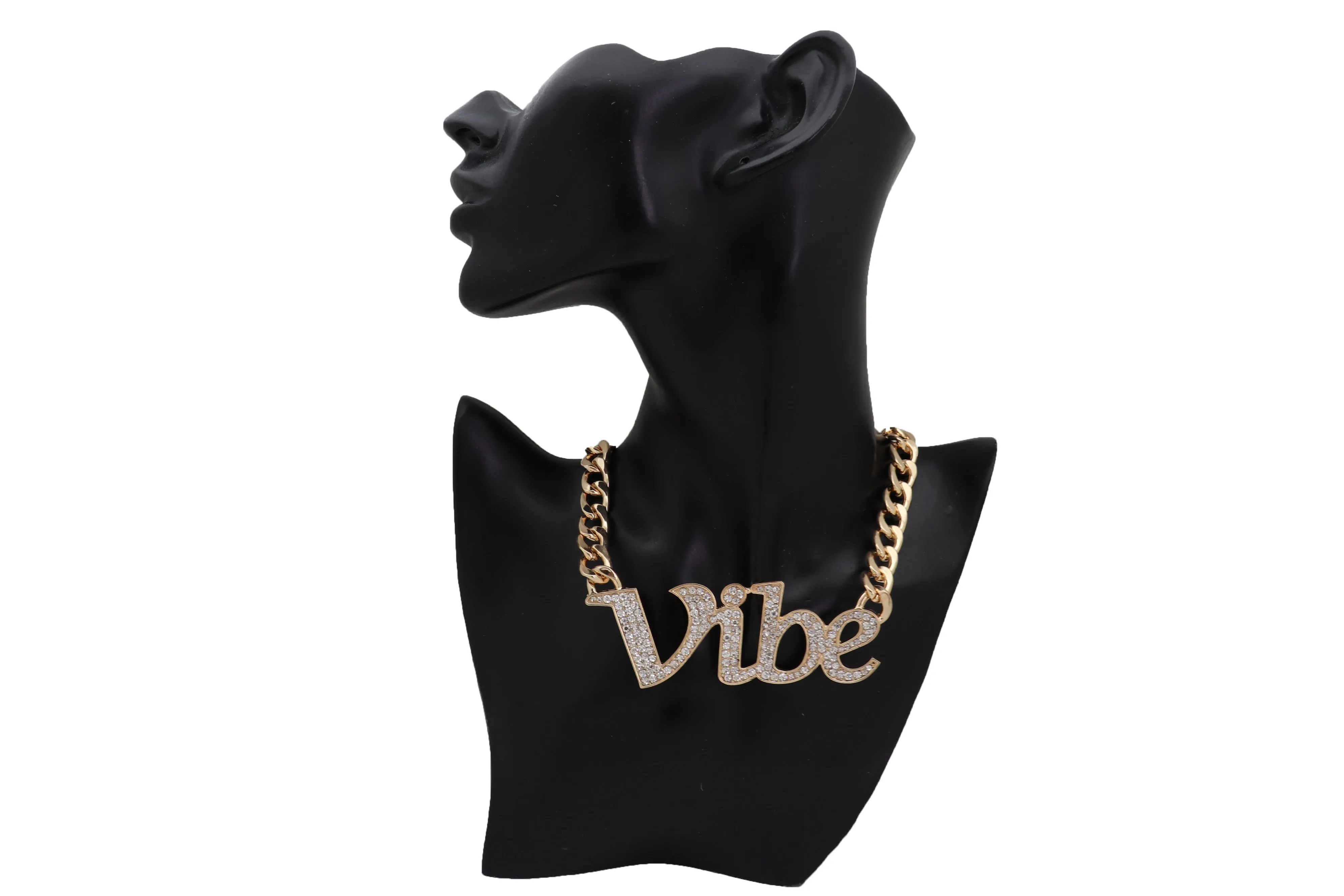 Gold Metal Chain Necklace VIBE Charm Bling Pendant Cool