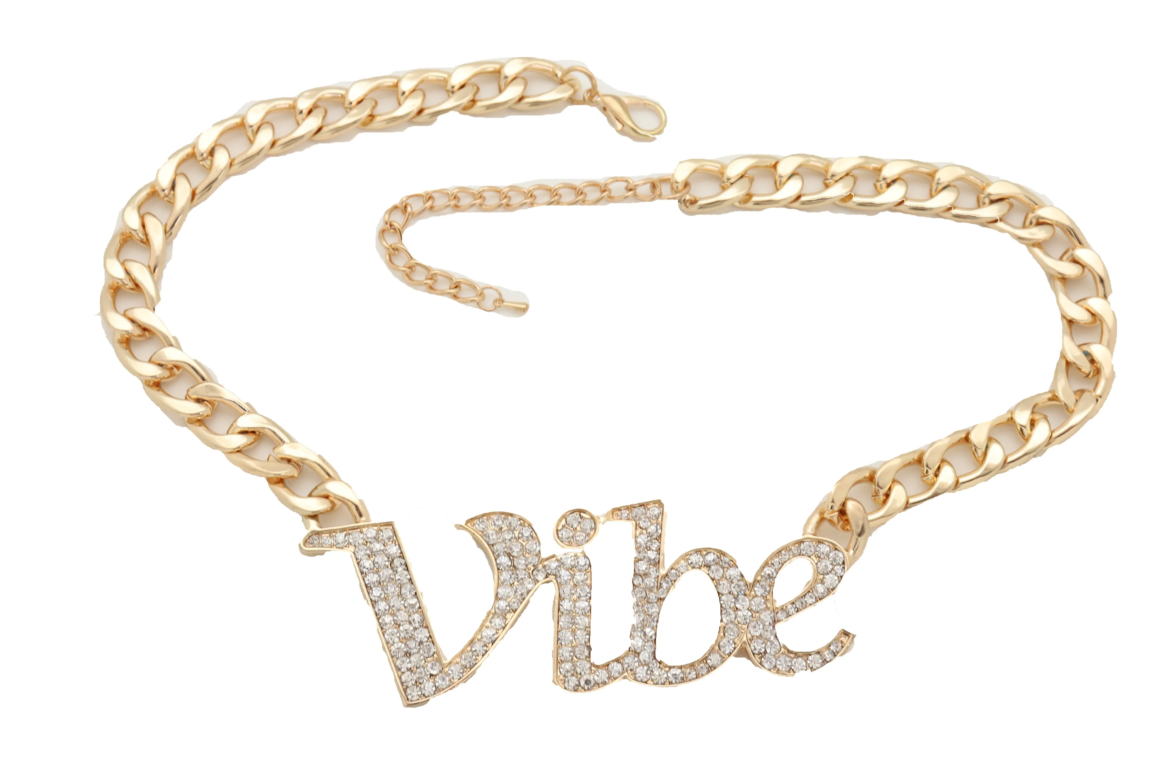 Gold Metal Chain Necklace VIBE Charm Bling Pendant Cool