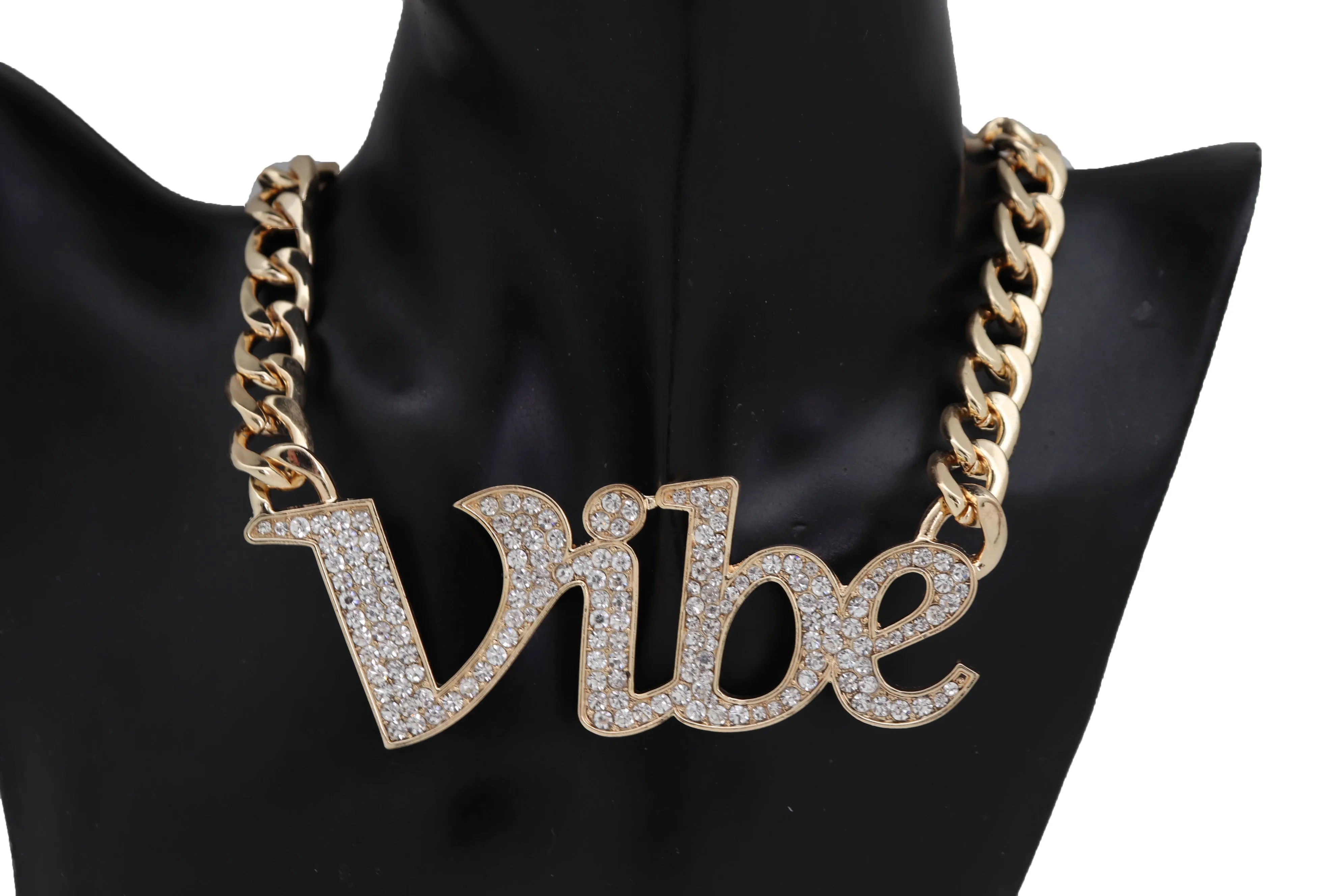 Gold Metal Chain Necklace VIBE Charm Bling Pendant Cool