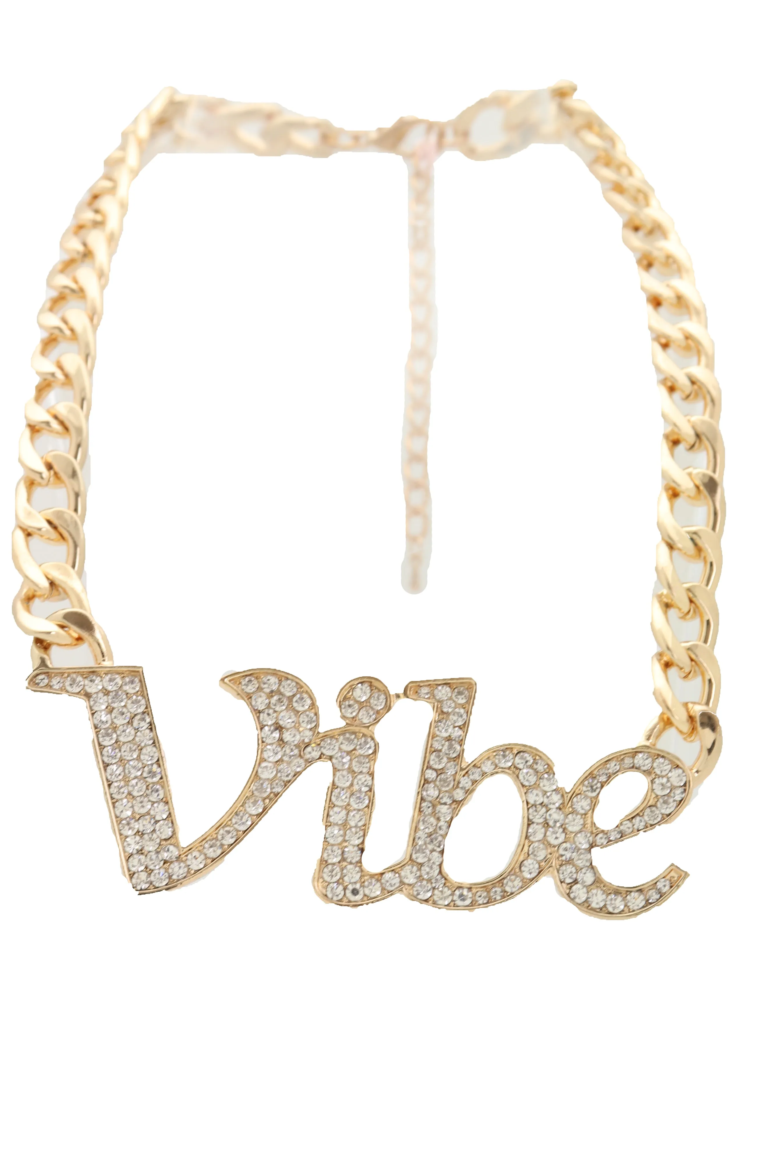 Gold Metal Chain Necklace VIBE Charm Bling Pendant Cool