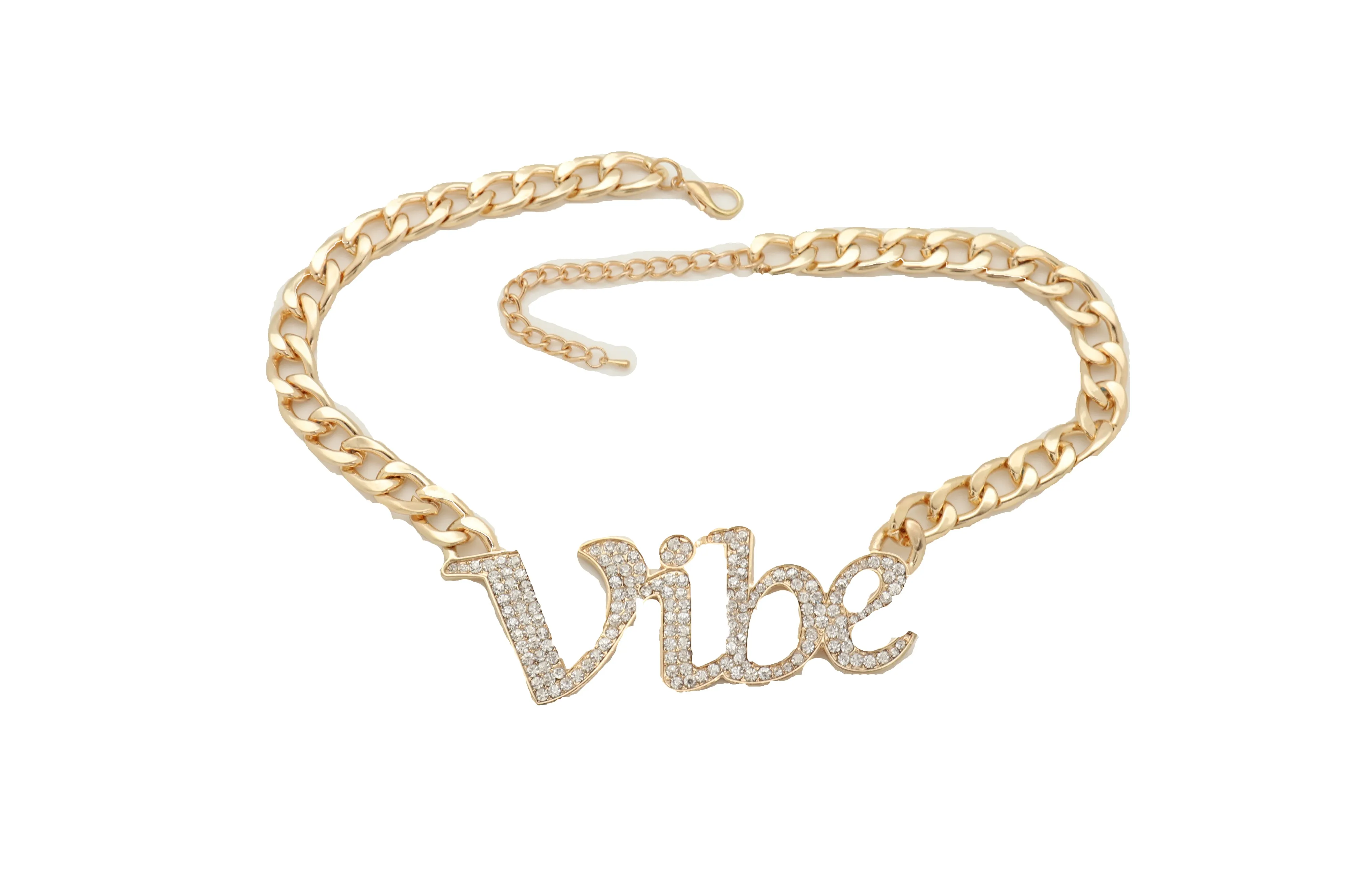 Gold Metal Chain Necklace VIBE Charm Bling Pendant Cool