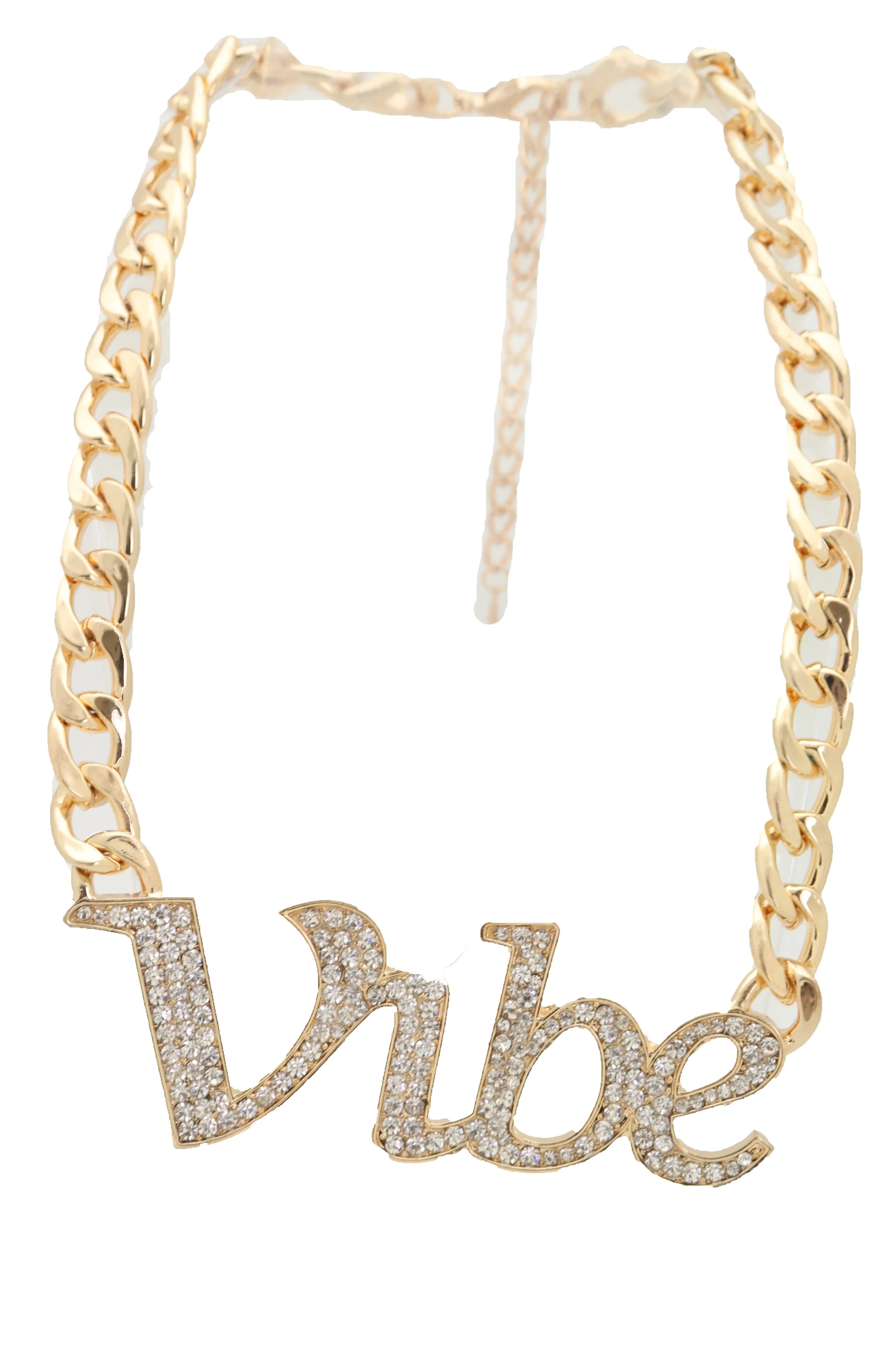 Gold Metal Chain Necklace VIBE Charm Bling Pendant Cool