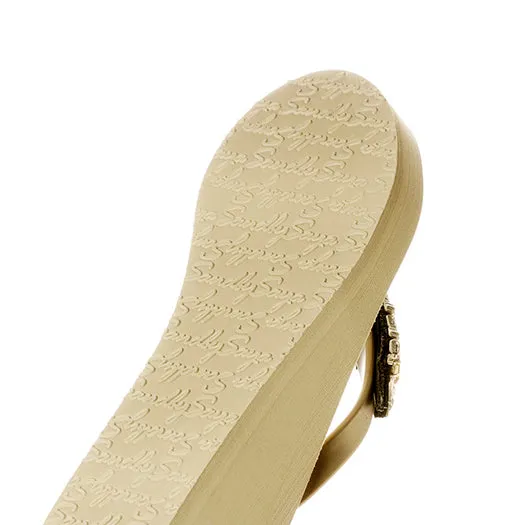 Gold Palm Tree  - Studs Charm Mid Wedge Flip Flops Sandals