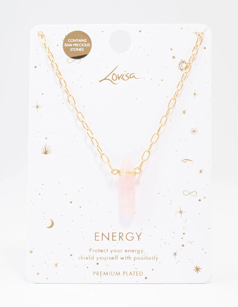 Gold Plated Rose Quartz Pointed Pendant Necklace