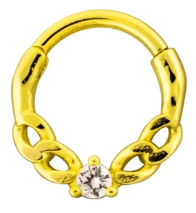 Gold PVD Frontal Chain Clear CZ Stainless Steel Hinged Segment Ring