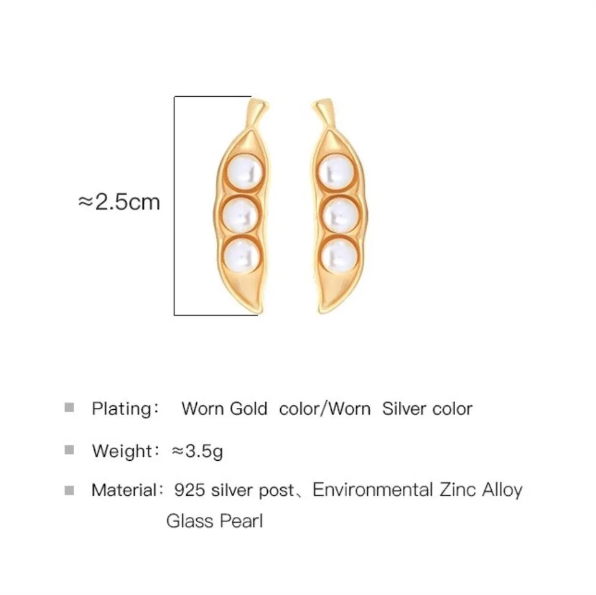 Golden and Green Color Pea Imitation Pearl Stud Earrings