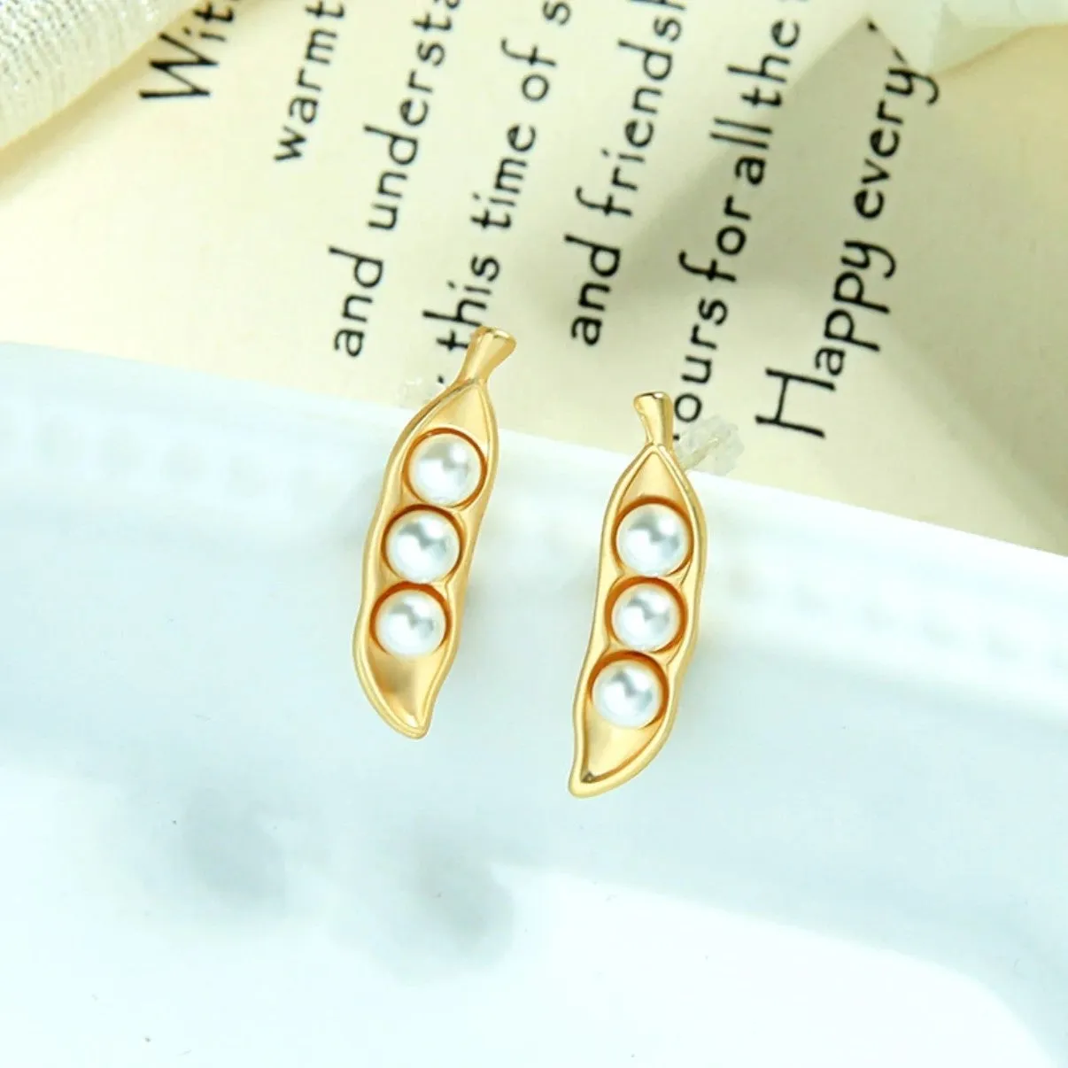 Golden and Green Color Pea Imitation Pearl Stud Earrings