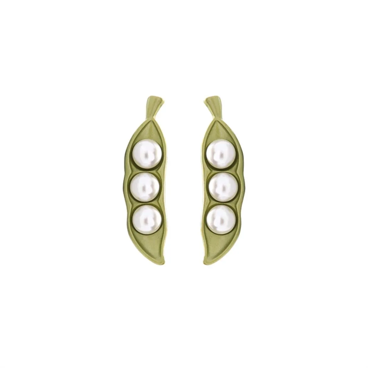 Golden and Green Color Pea Imitation Pearl Stud Earrings