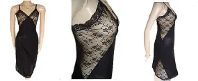 *GORGEOUS VINTAGE MOVIE STAR DEEP CUT SHEER FLORAL LACE SIDES & HEM LACE SLIP SIZE 36