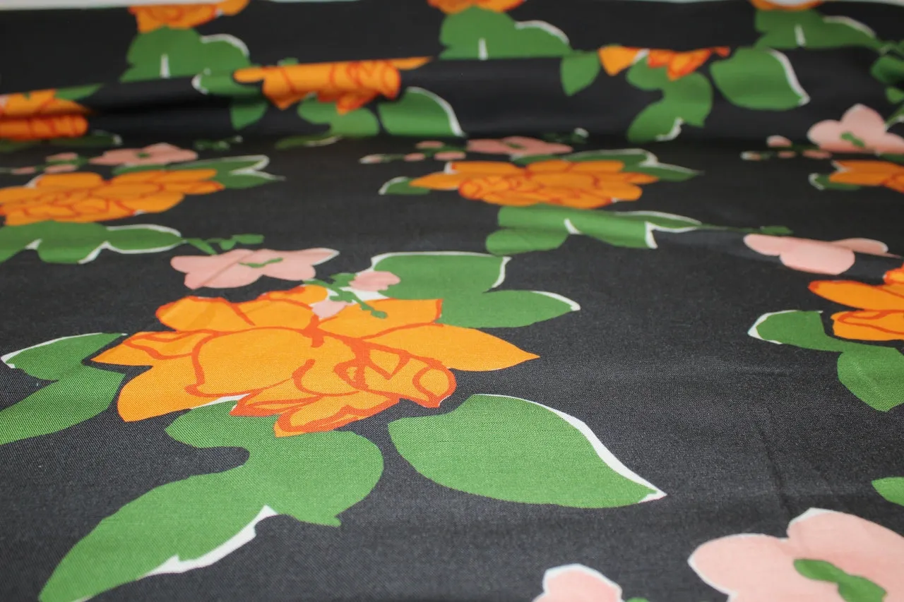 Haute NY Designer Floral Linen - Orange/Green/Rose on Black