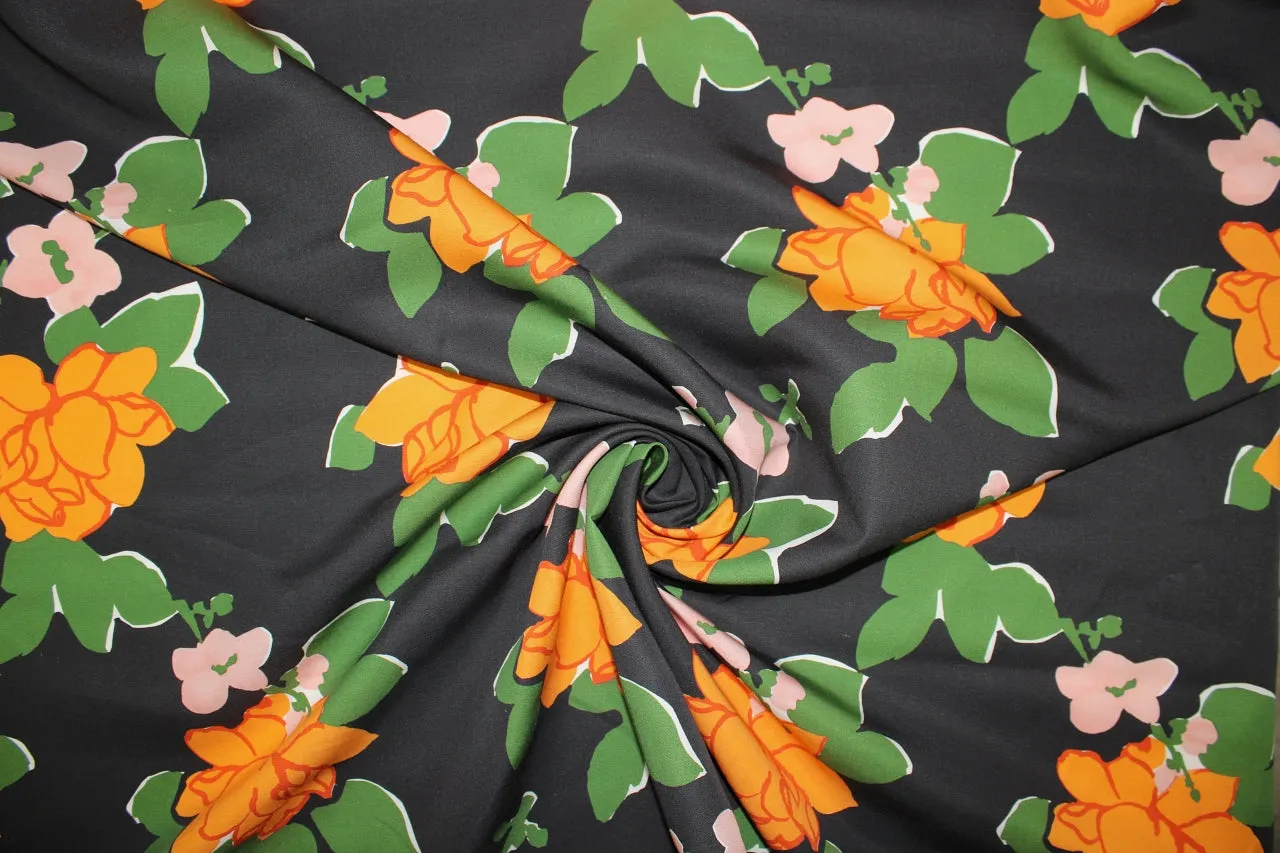 Haute NY Designer Floral Linen - Orange/Green/Rose on Black