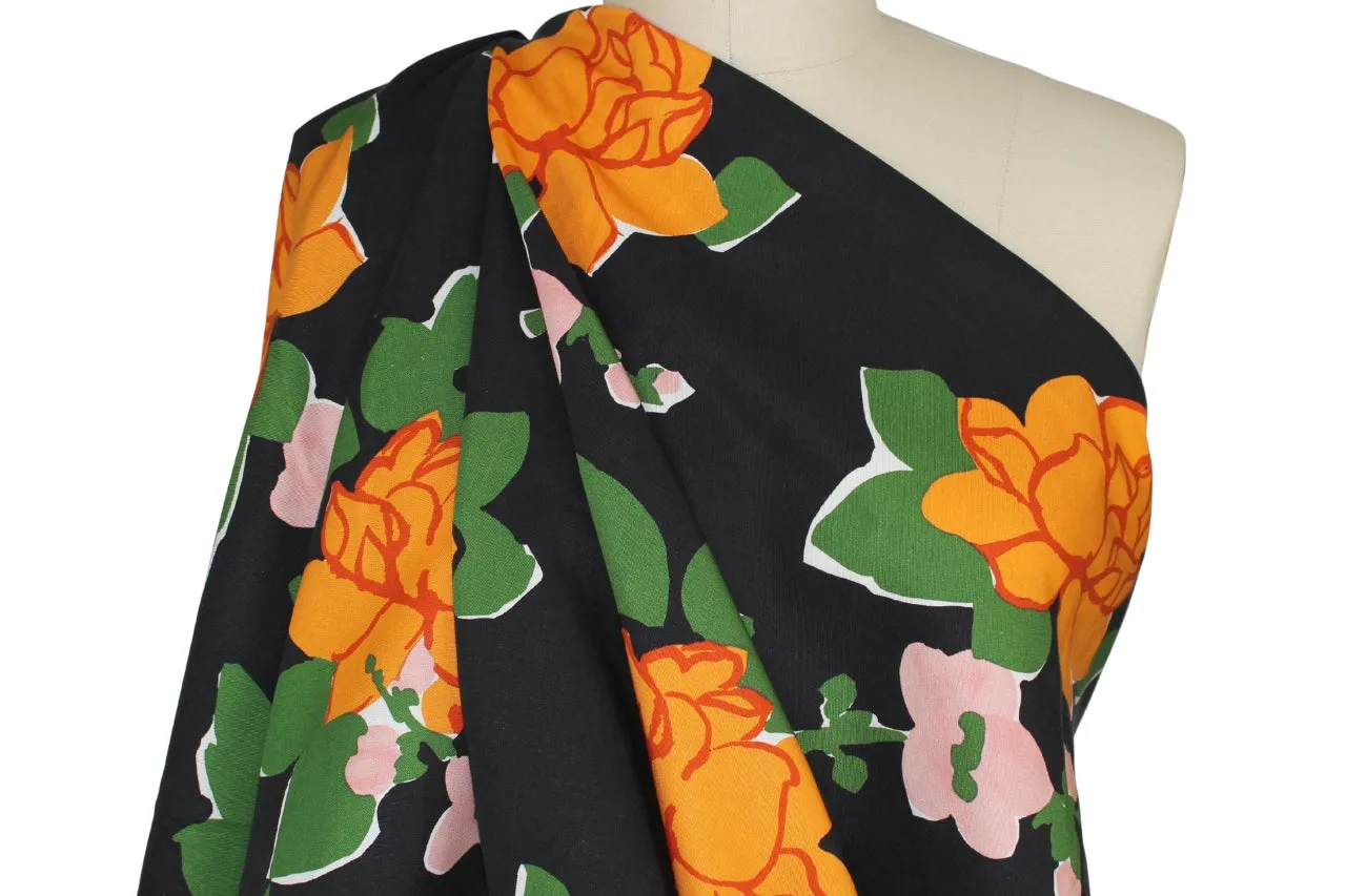 Haute NY Designer Floral Linen - Orange/Green/Rose on Black