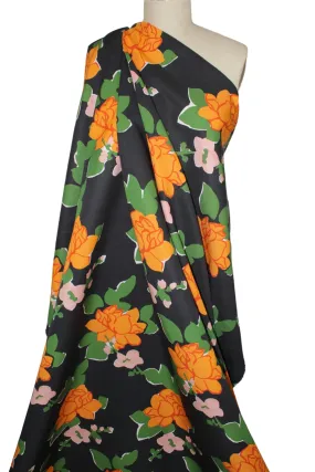 Haute NY Designer Floral Linen - Orange/Green/Rose on Black