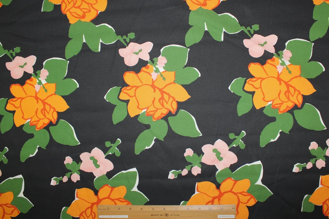 Haute NY Designer Floral Linen - Orange/Green/Rose on Black