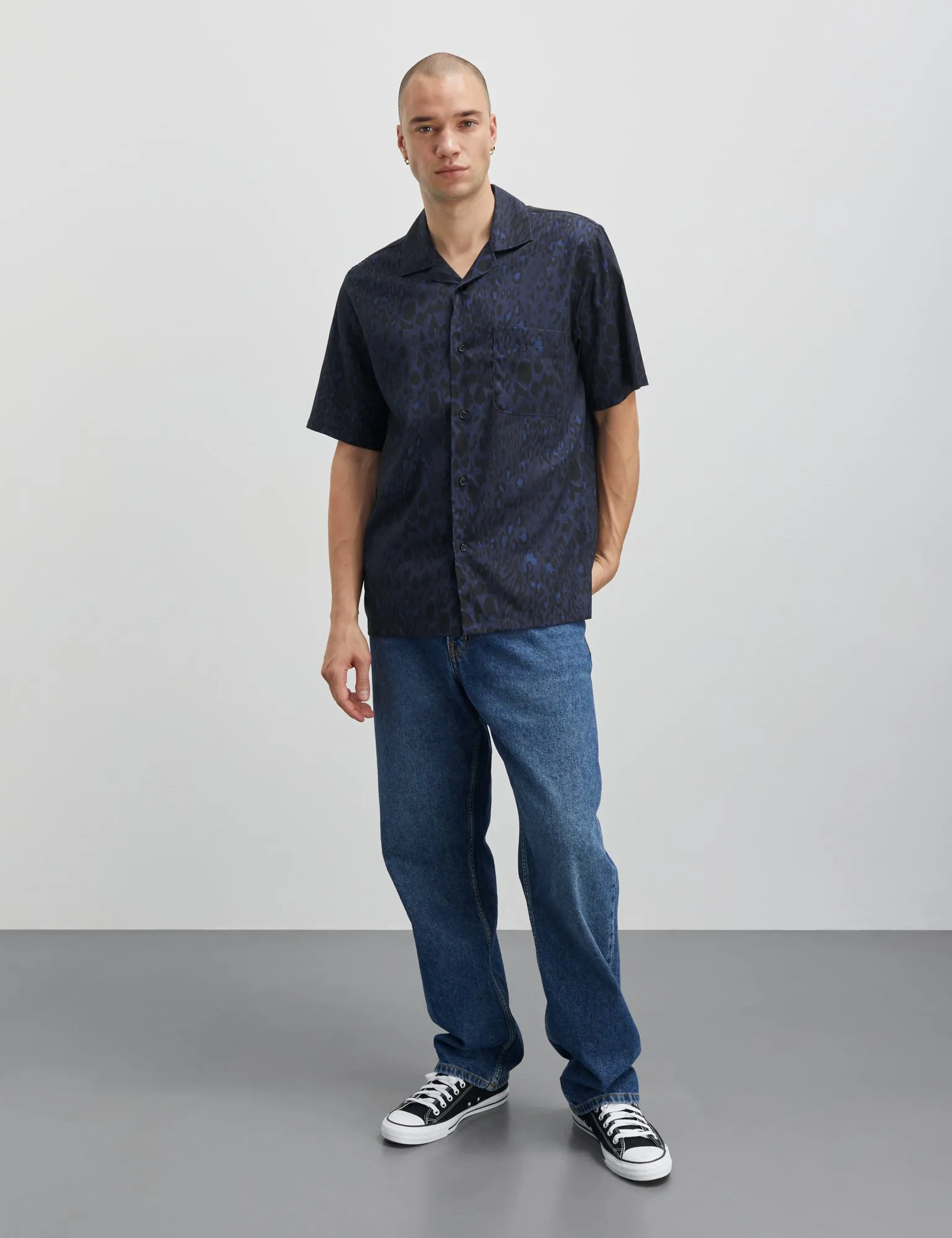 Havana Twill Kenji AOP Shirt SS, Sargasso Sea/Black AOP