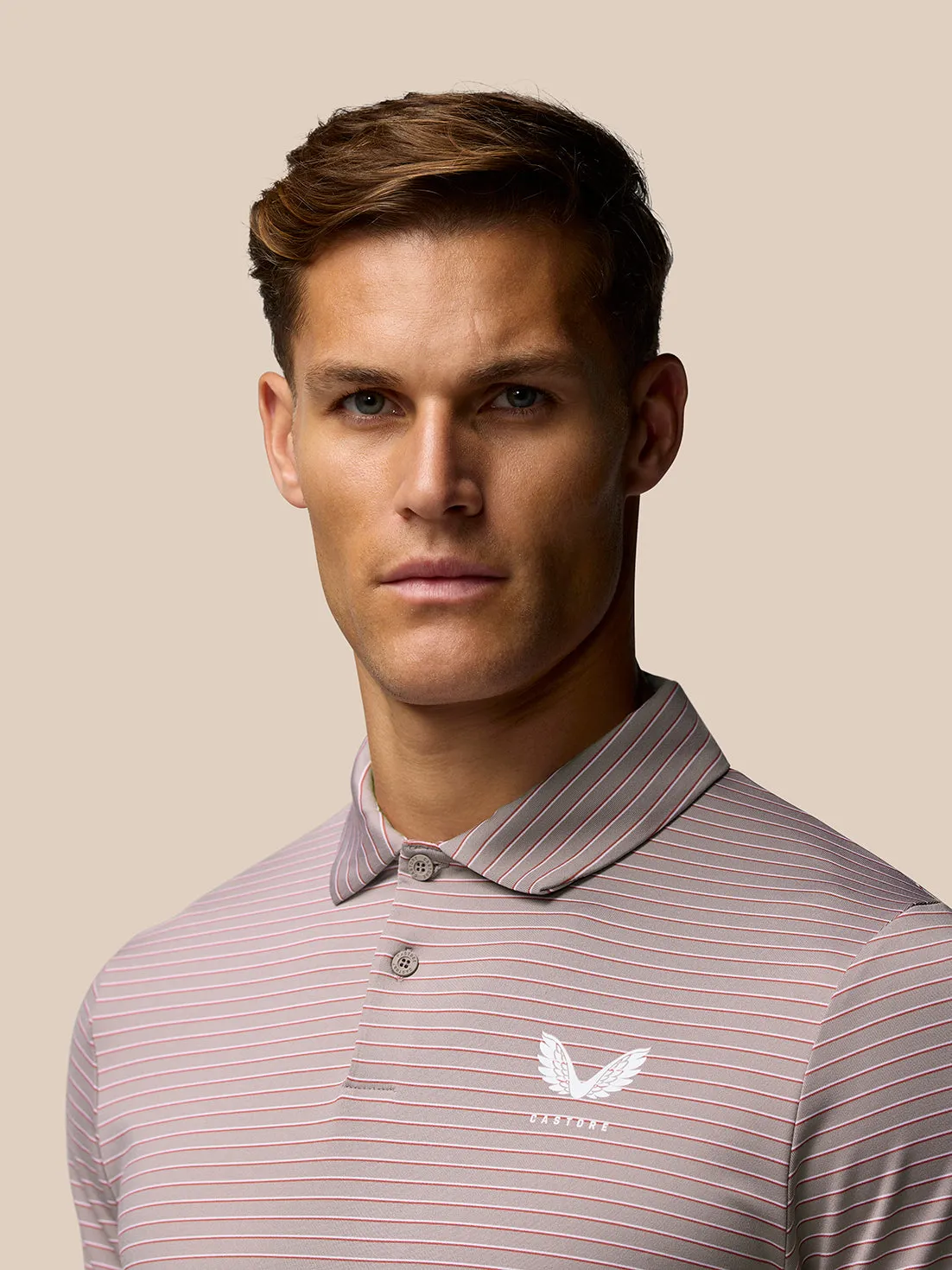 Heren Golf Club Yarn Dye Korte Mouw Gestreepte Polo Shirt - Roze