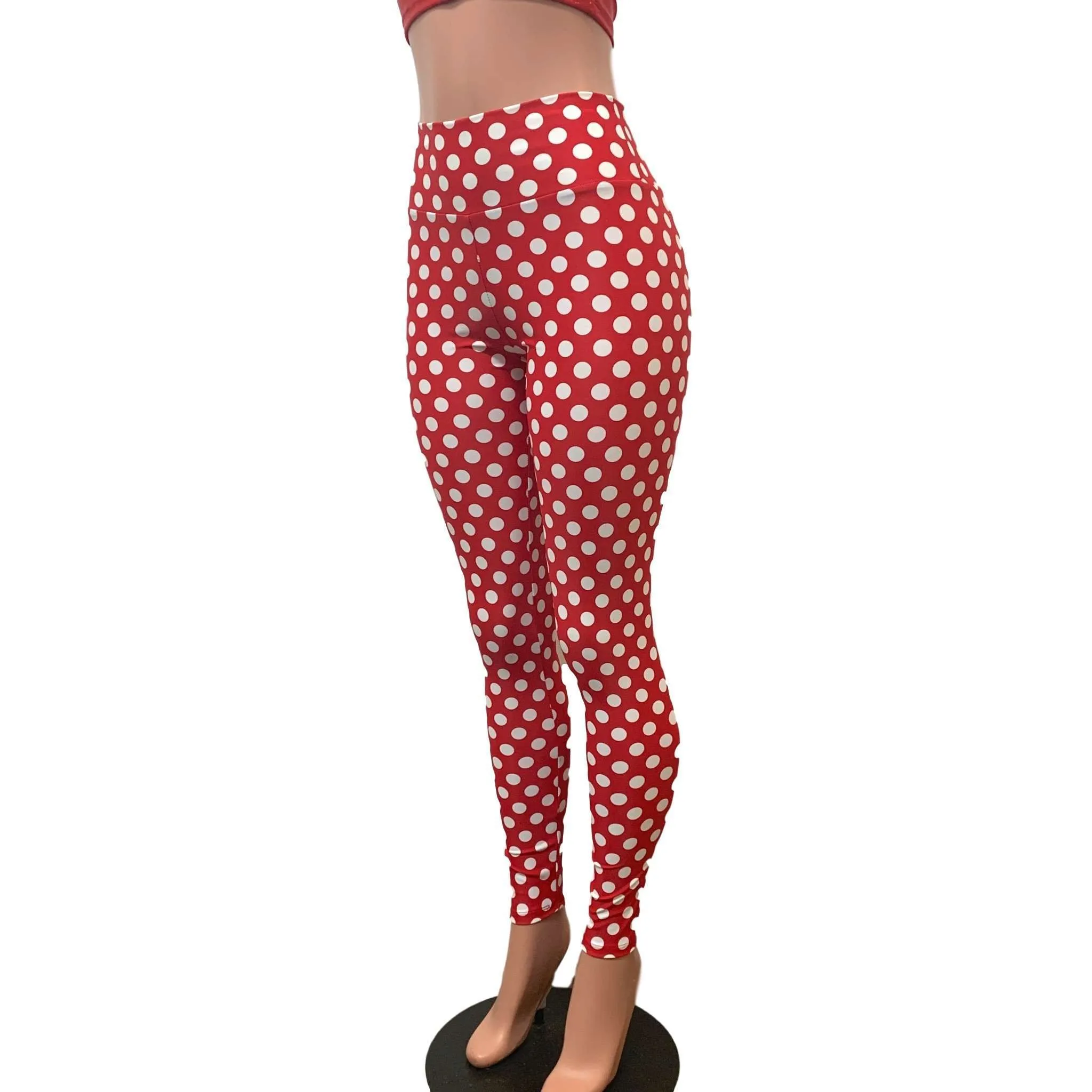 High Waisted Leggings - Red & White Polka Dot Minnie