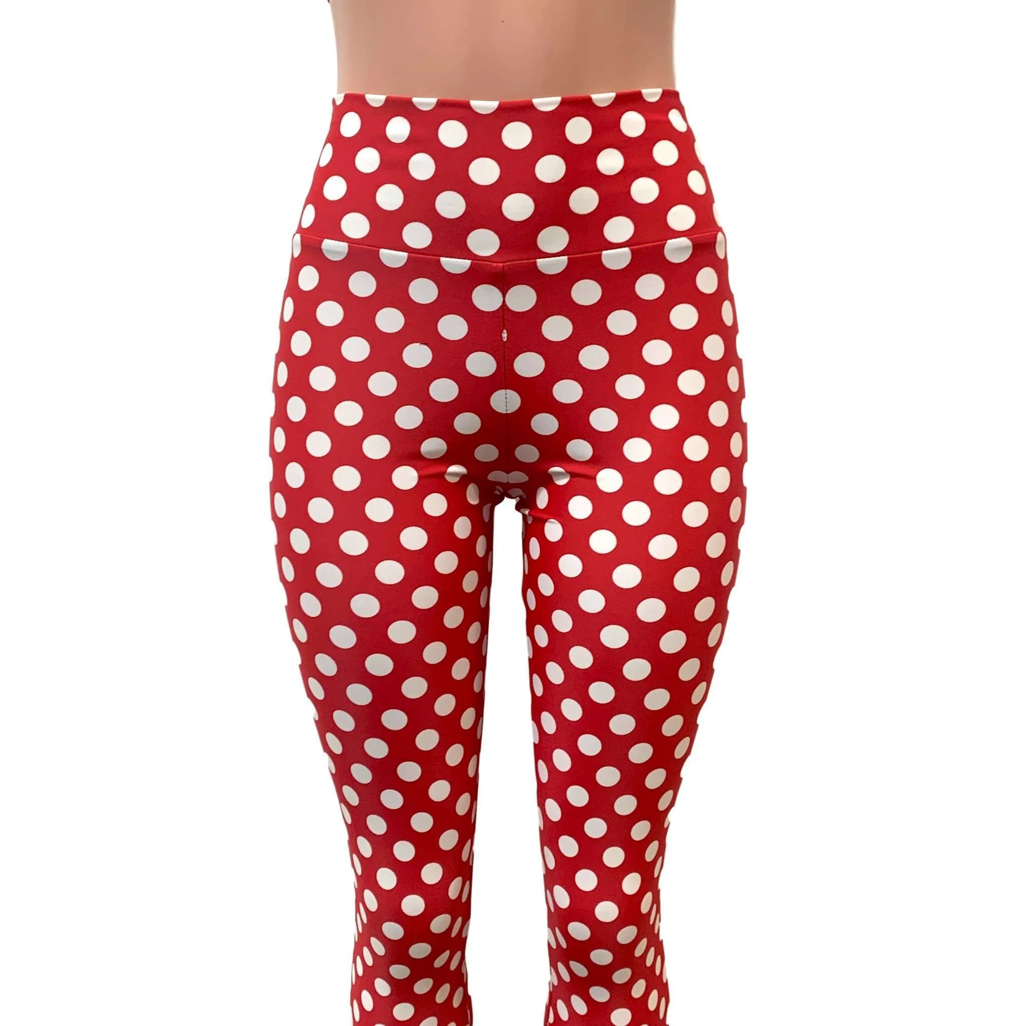 High Waisted Leggings - Red & White Polka Dot Minnie