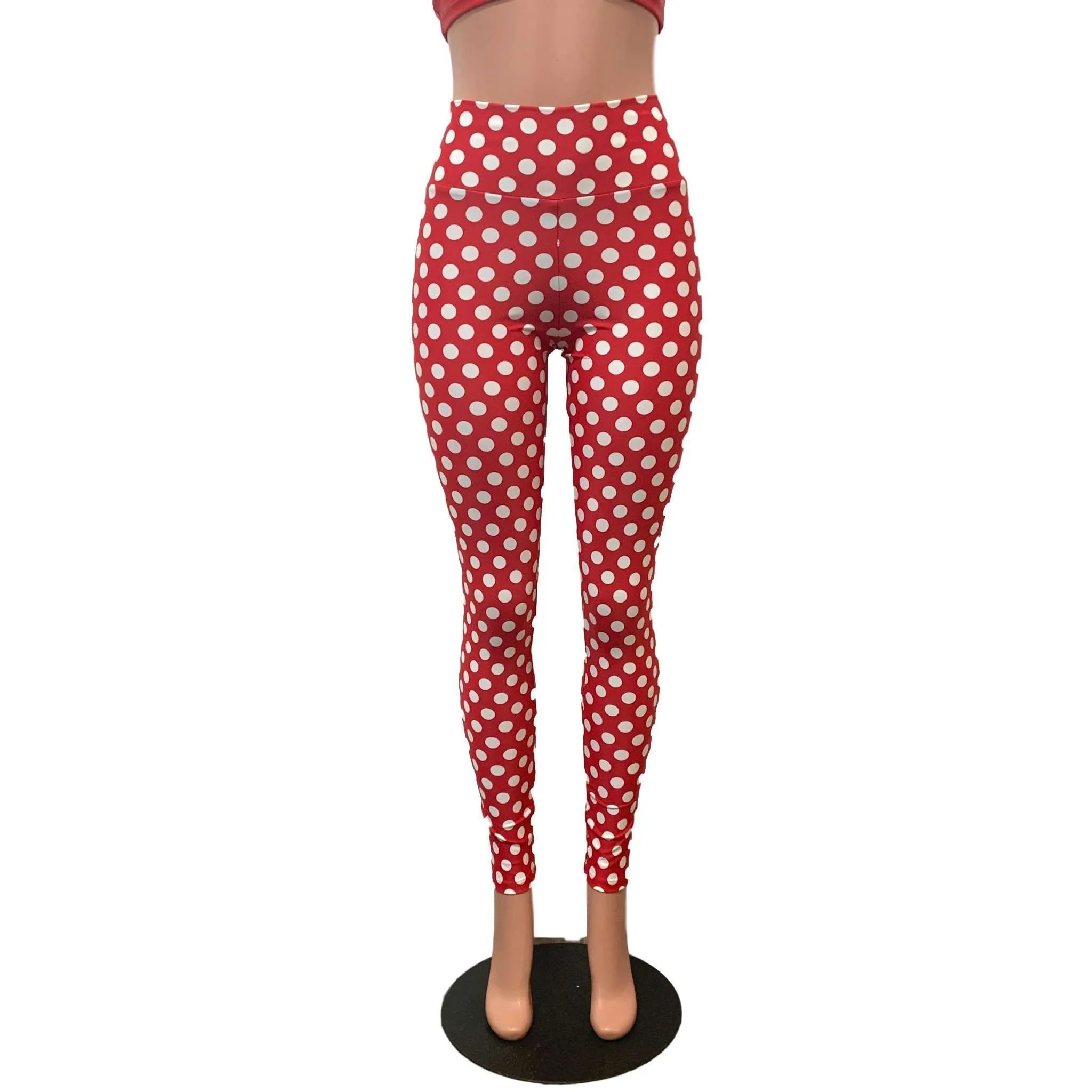 High Waisted Leggings - Red & White Polka Dot Minnie