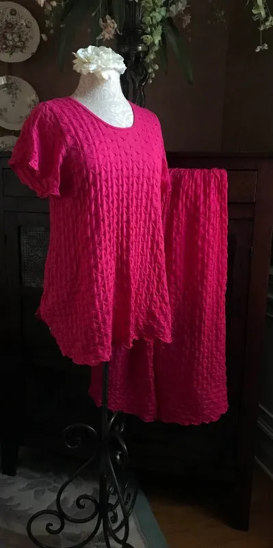 Hot Pink Short Sleeve Long Top & Palazzos Waffle Collection