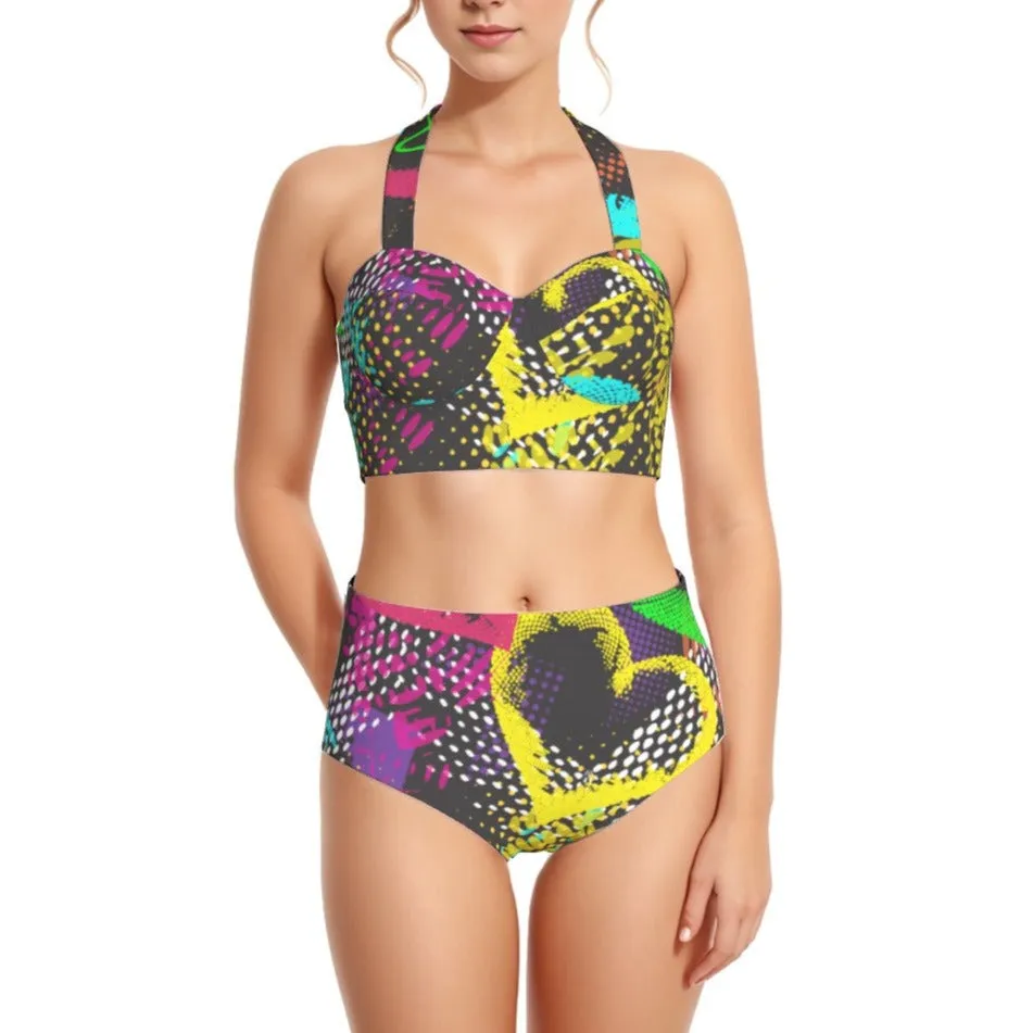 I Heart the 80s Women's Swimsuit Set With Halter