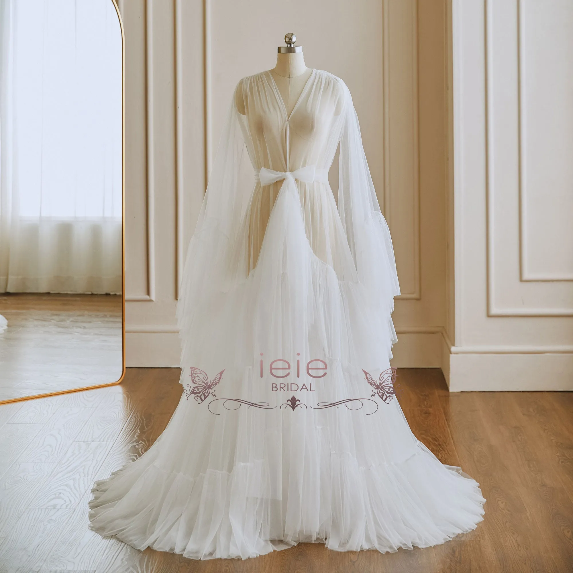 Ivory Tulle Robe with Ruffles RR2202