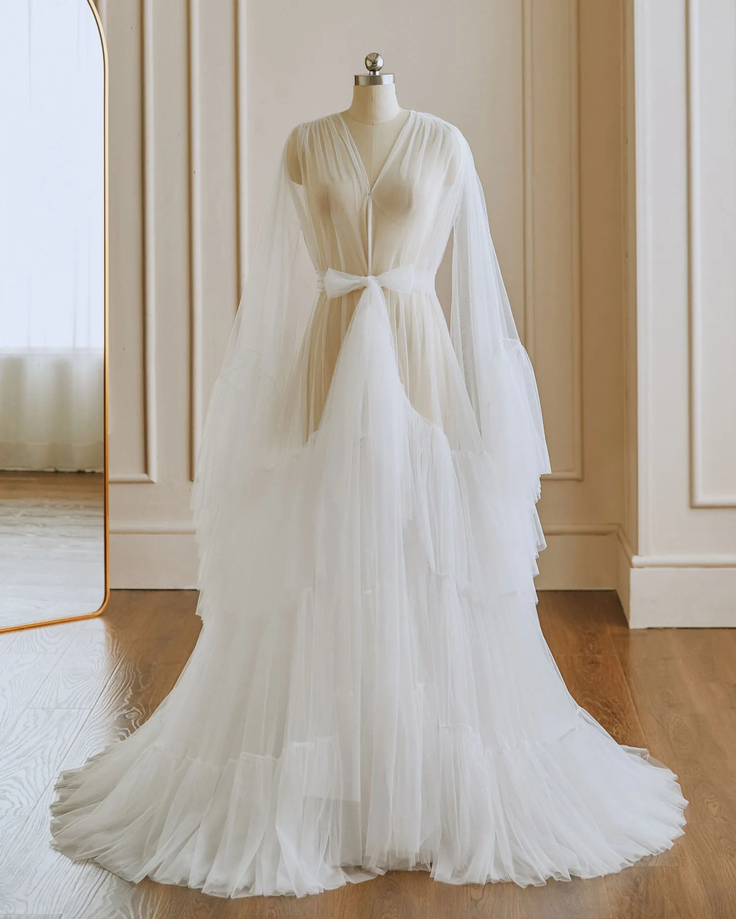 Ivory Tulle Robe with Ruffles RR2202