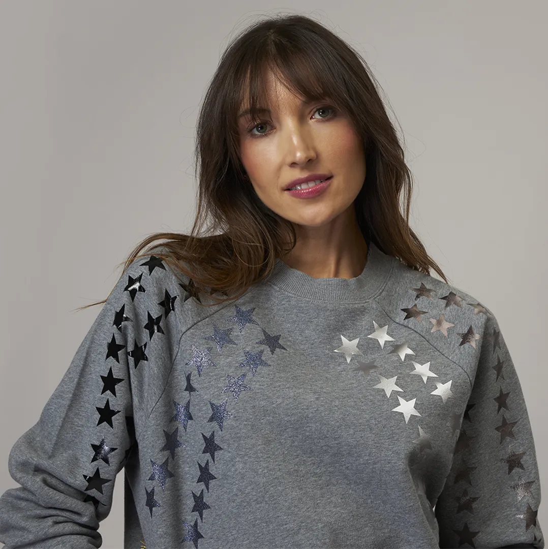 Jack Chic Grey Sweatshirt - Shiny Gunmetal Stars