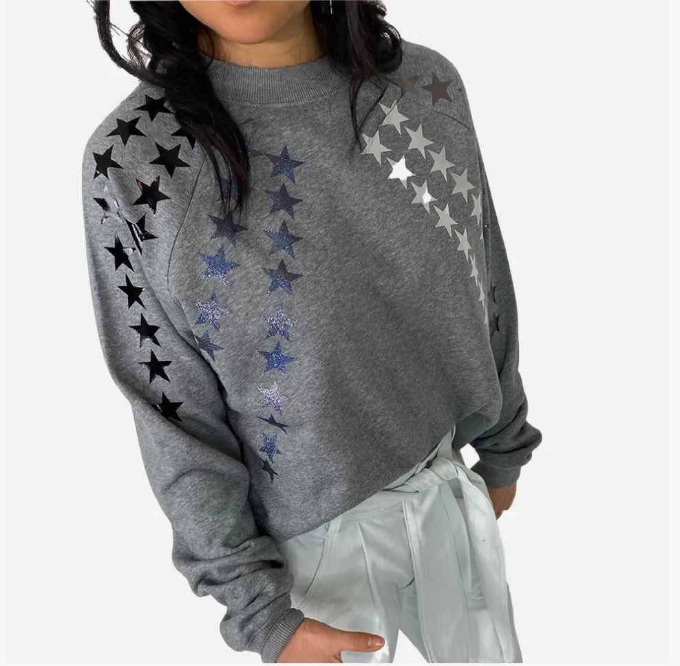 Jack Chic Grey Sweatshirt - Shiny Gunmetal Stars