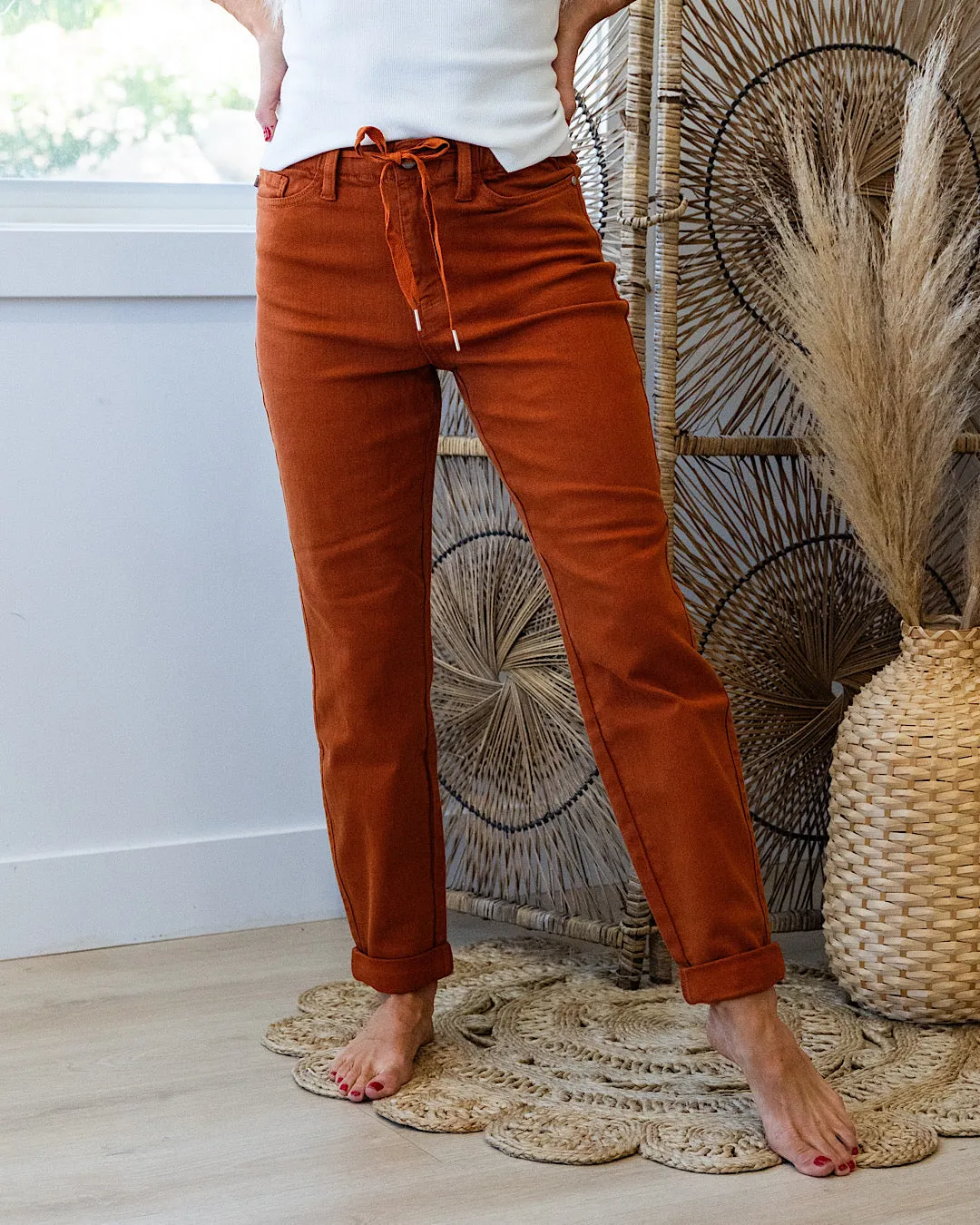 Judy Blue Double Cuff Jogger Jeans - Auburn Orange