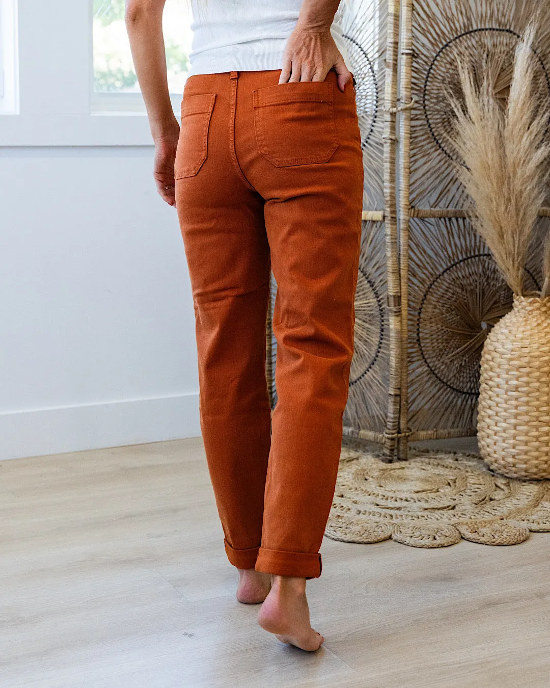 Judy Blue Double Cuff Jogger Jeans - Auburn Orange